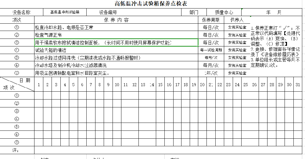 高低温冲击试验箱检点表下载